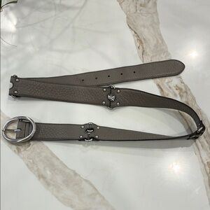 Gray Leather Cole Haan 1.25” wide Belt with Silver Buckle and accents